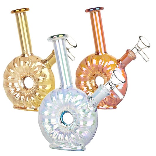 Electroplated Donut Glass Water Pipe - 6.75" / 14mm F / Colors Vary