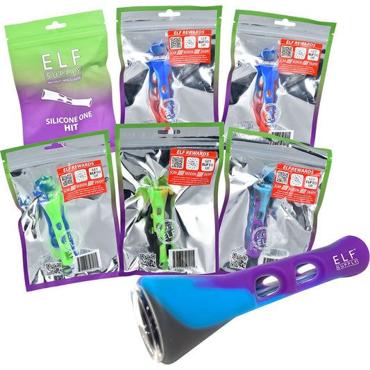 6CT BOX - ELF Supply Silicone and Glass Chillum - 3.25" / Assorted Colors