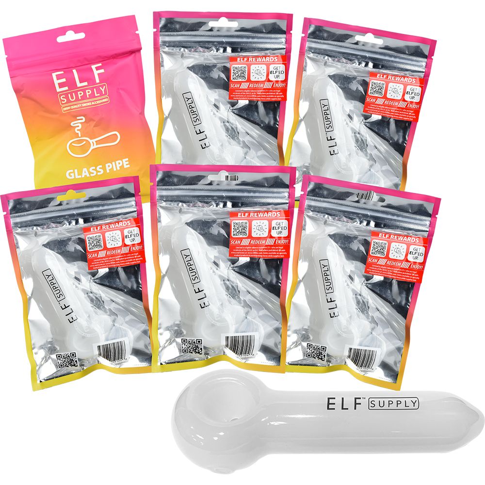 CAJA DE 6CT - Pipa Cuchara de Vidrio ELF Supply - 4.25" / Blanco