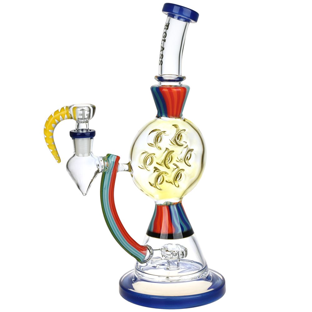 EG Glass Rainbow Striped Glass Water Pipe - 11" / 14mm F / Colors Vary