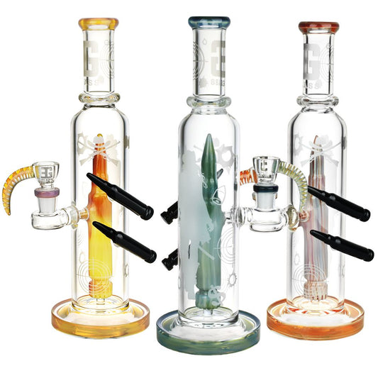 EG Glass Dual Bullet Tube Glass Water Pipe - 11.5" / 14mm F / Colors Vary