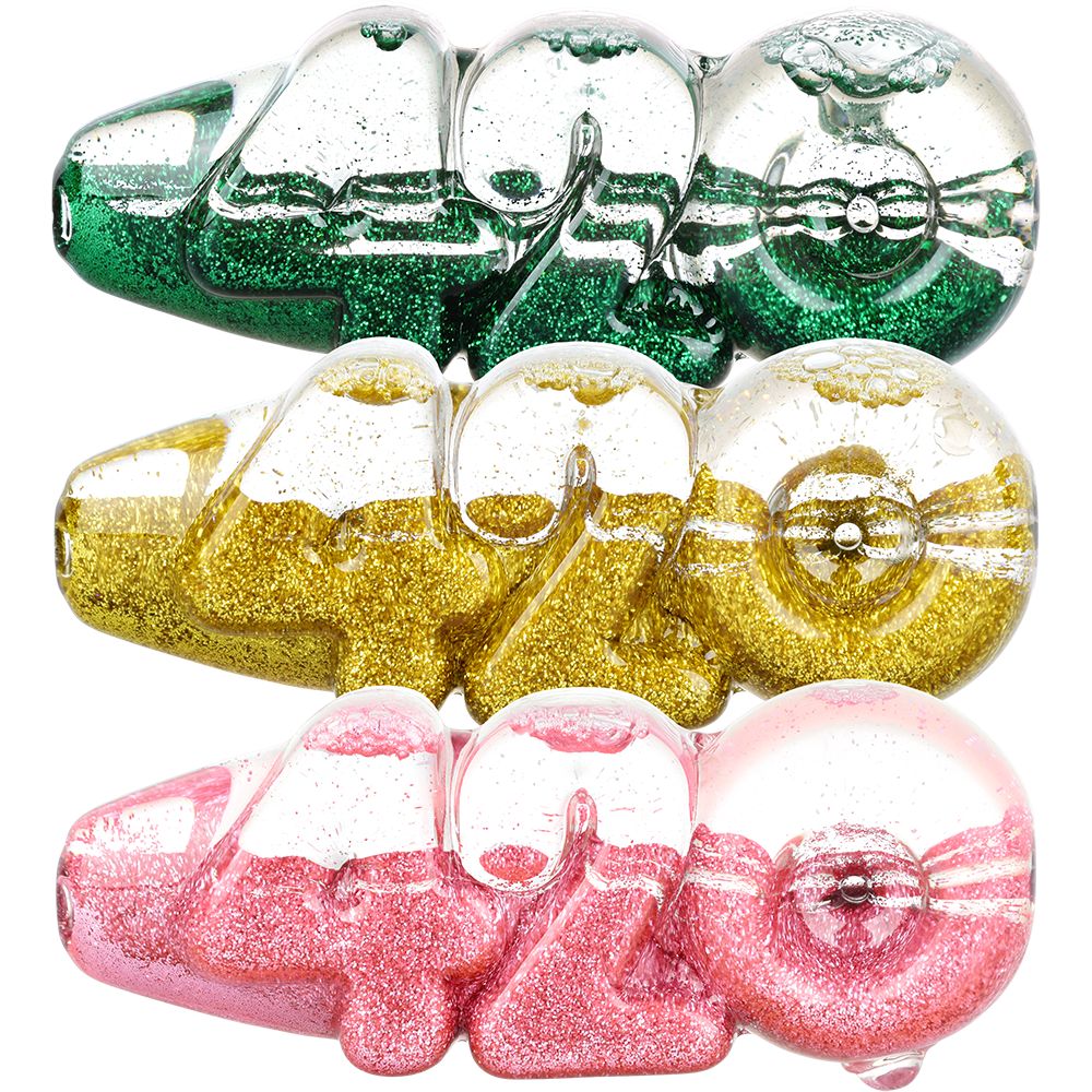 4CT BUNDLE - Glitter 420 Glycerin Glass Hand Pipe - 4.25" / Assorted Colors