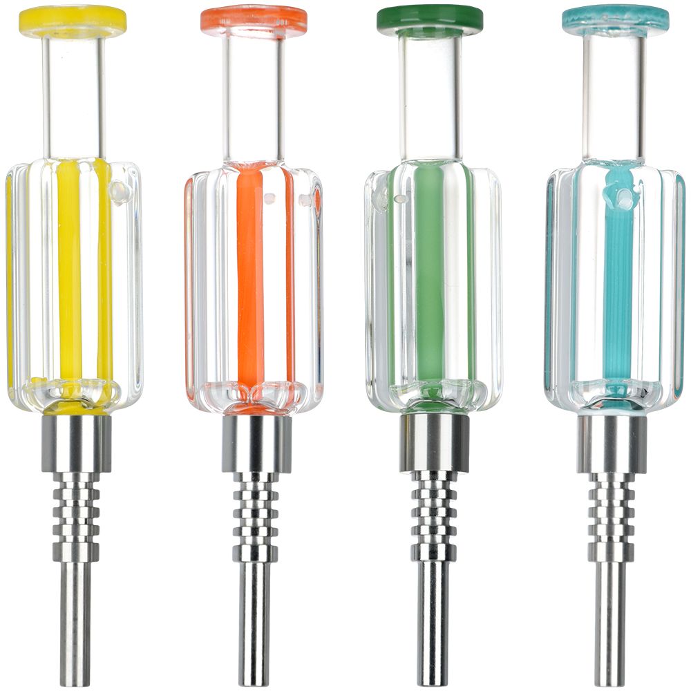 4CT BUNDLE - Go Go Glycerin Glass Dab Straw - Titanium Tip / 6.5" / Assorted Colors