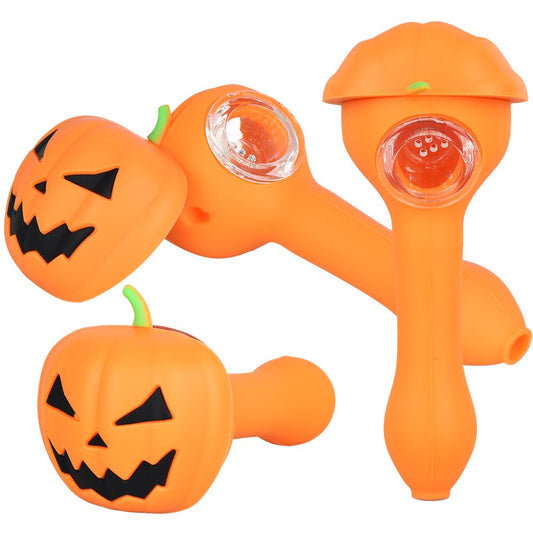 3CT BUNDLE - Pumpkin Silicone Hand Pipe - 5"