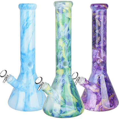 Marbled Glass Beaker Water Pipe | 14mm F | Colors Vary