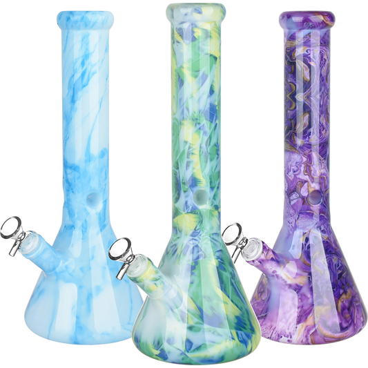 Marbled Glass Beaker Water Pipe | 14mm F | Colors Vary