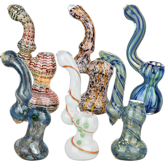 6CT BUNDLE - Large and In Charge Assortment Glass Sherlock Bubblers - 7.25" - 7.75"