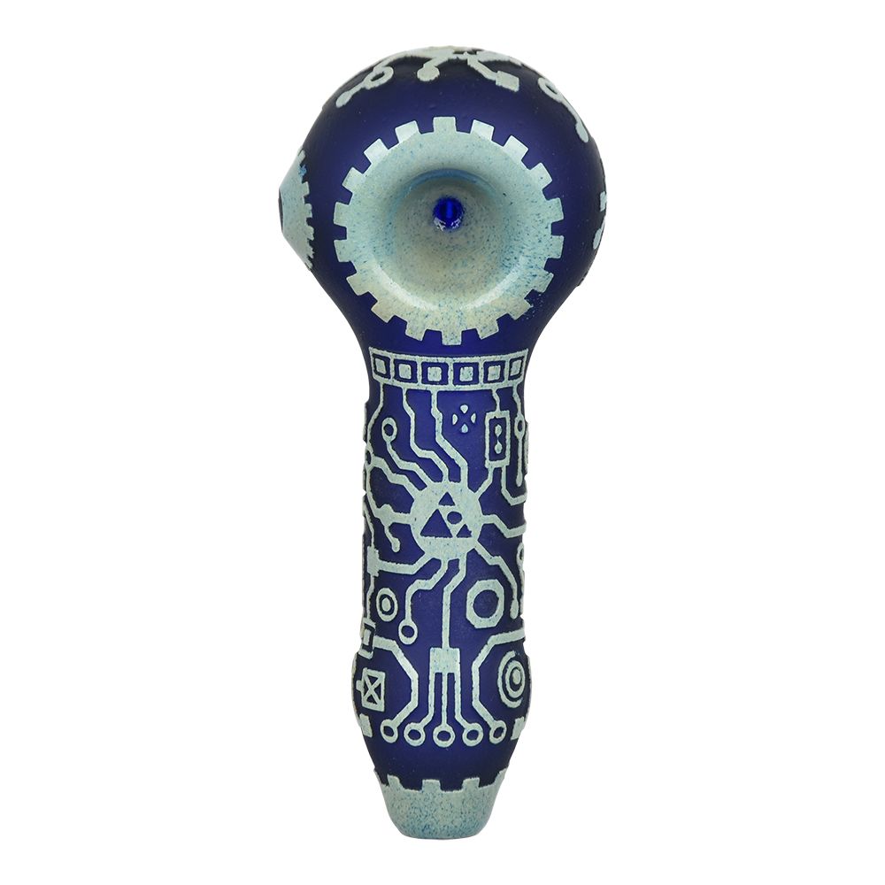 Milkyway Circuitboard Etched Glass Spoon Pipe - 4.25" / Clear