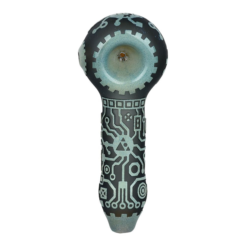 Milkyway Circuitboard Etched Glass Spoon Pipe - 4.25" / Clear