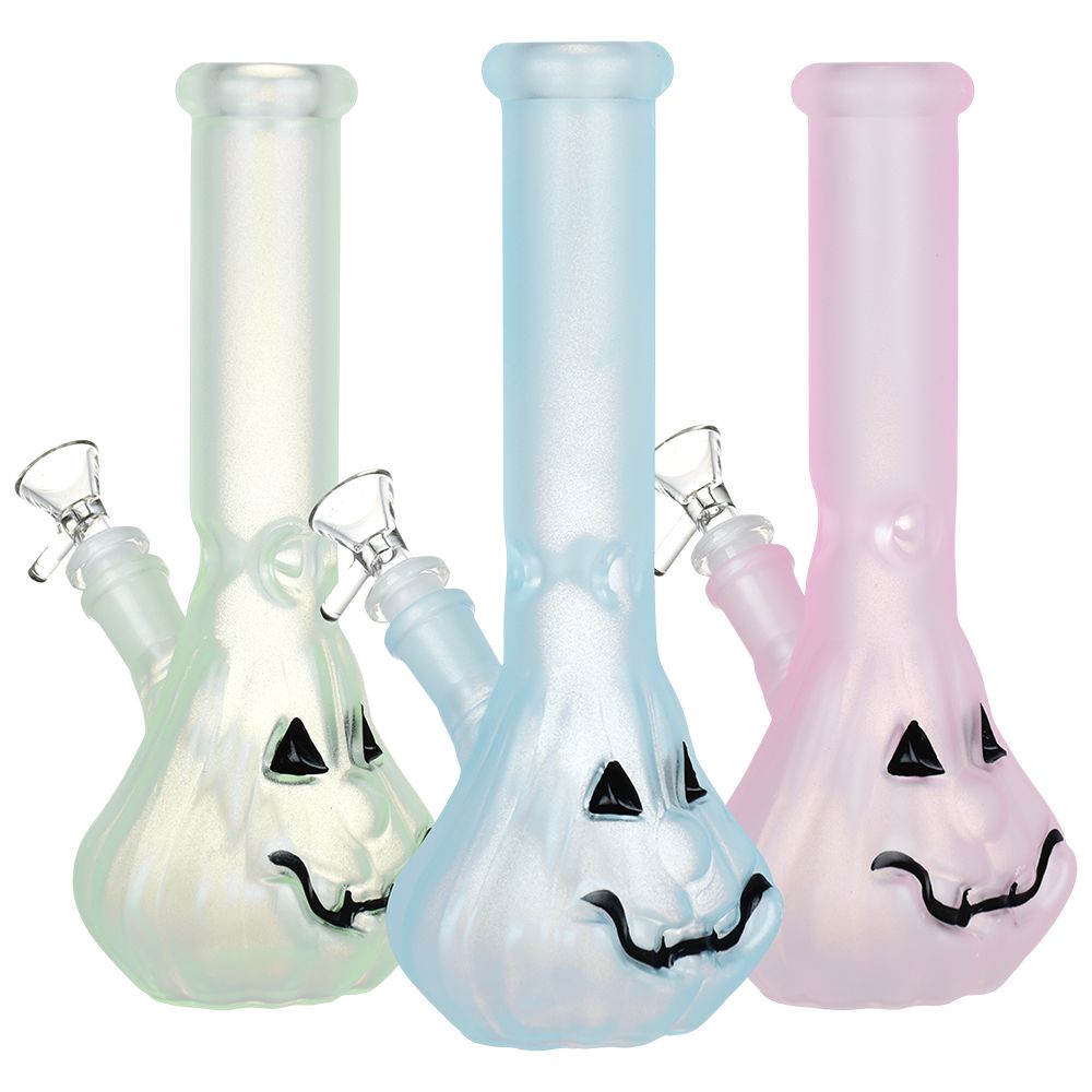 Glow In Dark Jack-O-Lantern Glass Water Pipe - 9.25" / 14mm F / Colors Vary