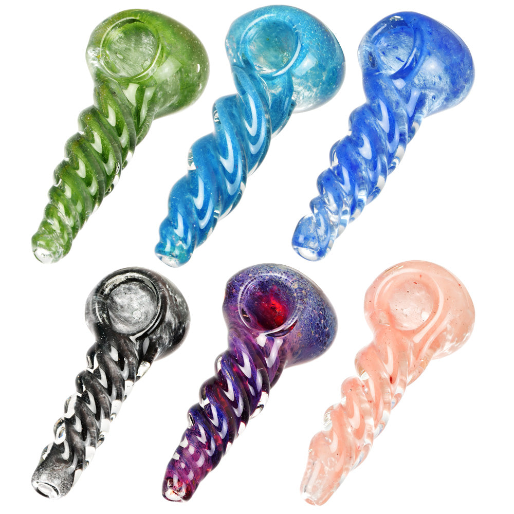 Small Heavy Twisted Frit Glass Pipe - 3" / Colors Vary - Smoke N’ Poke