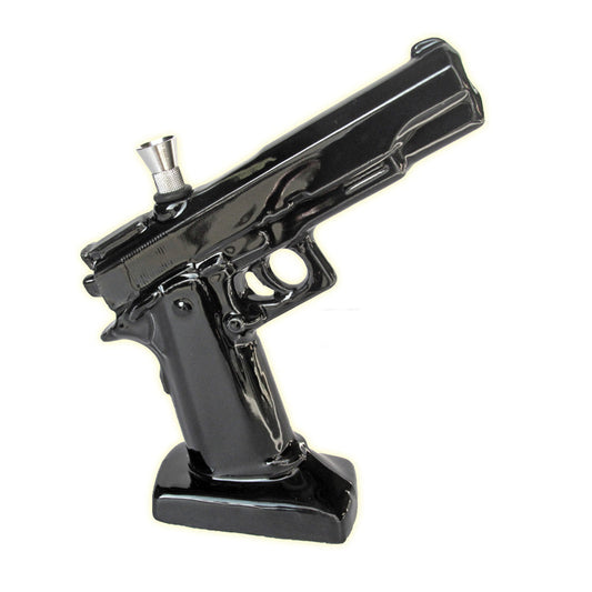 Ceramic .45 Pistol Shaped Water Pipe - 8.5" - Smoke N’ Poke