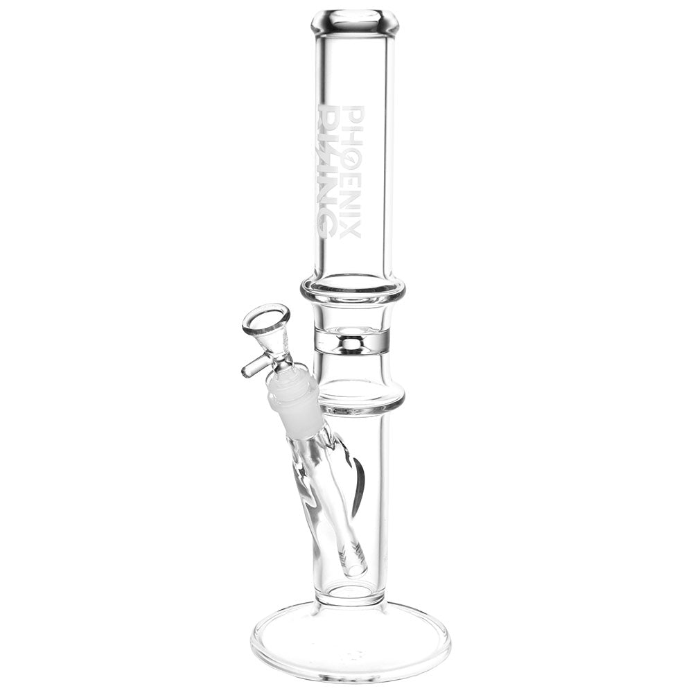 Phoenix Rising Double Ring Straight Tube Glass Water Pipe - 14.5"/14mm F/Clear - Smoke N’ Poke