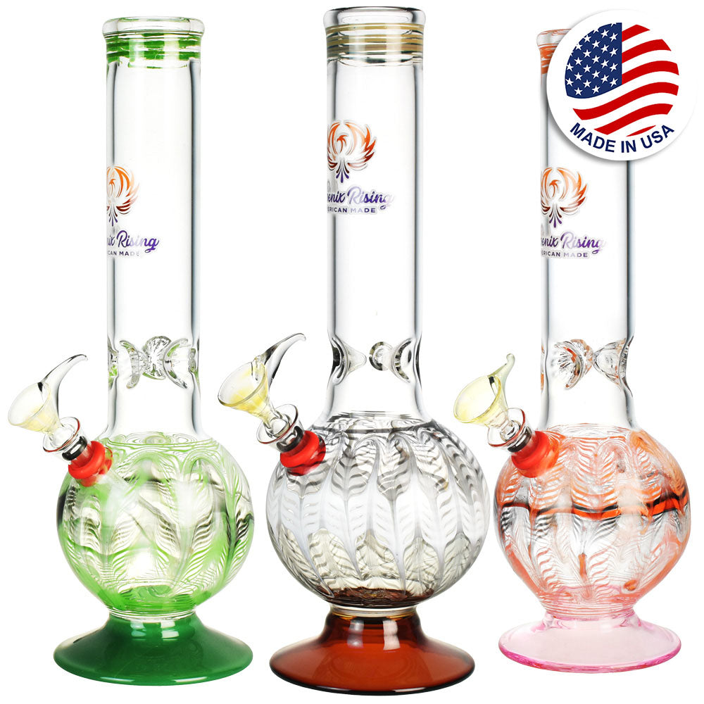 Phoenix Rising Bubble Base Water Pipe w/ Ice Pinch - 12"/Colors Vary - Smoke N’ Poke