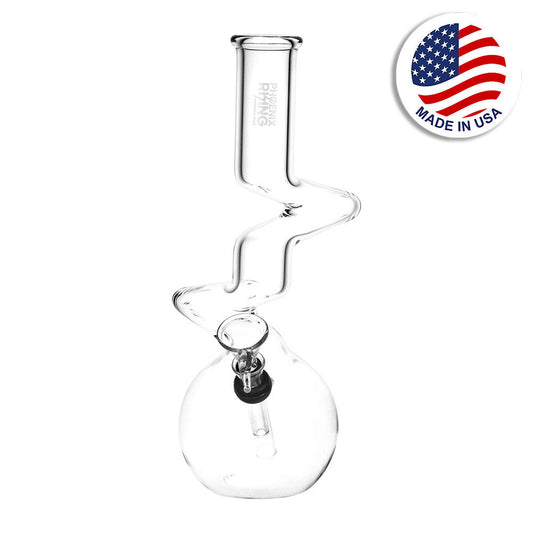 Phoenix Rising Zig Zag Bubble Base Water Pipe - 9.5" / Clear - Smoke N’ Poke