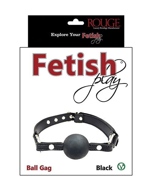 Rouge Fetish Play Vegan Leather Ball Gag - Black