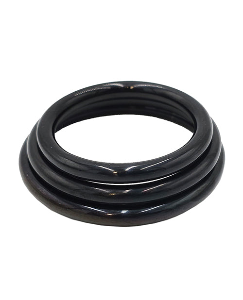 Rouge Black Stainless Steel 3 Piece Cock Ring Set - Black