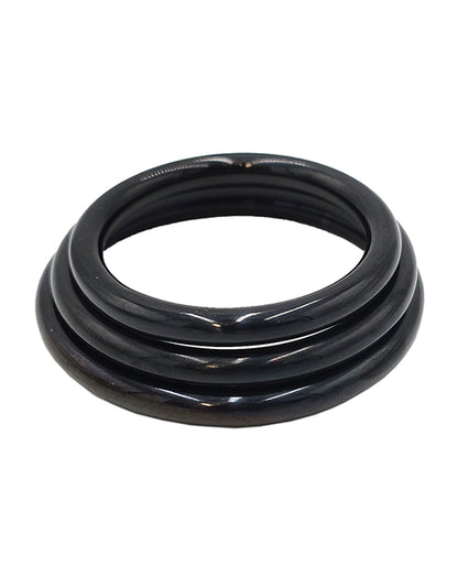 Rouge Black Stainless Steel 3 Piece Cock Ring Set - Black