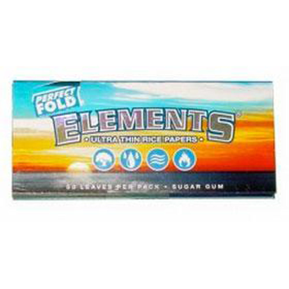 25pk Elements Ultra Thin Perfect Fold 1 1/4 Rice Rolling Papers Display - Smoke N’ Poke