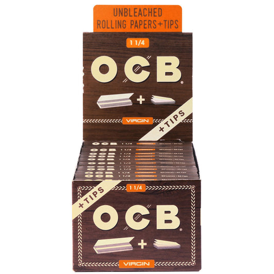 24PC DISPLAY - OCB Virgin Unbleached Papers & Tips - Smoke N’ Poke