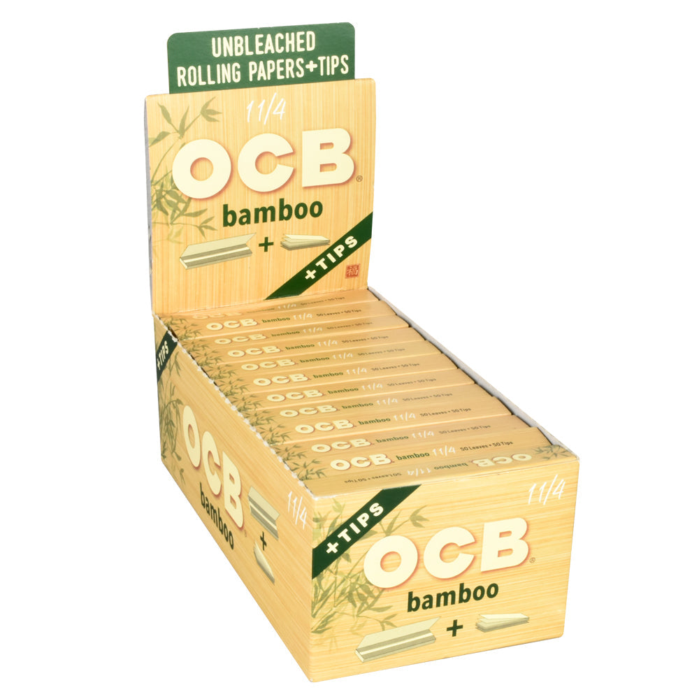 OCB Bamboo Rolling Papers with Tips | 24pc Display - Smoke N’ Poke