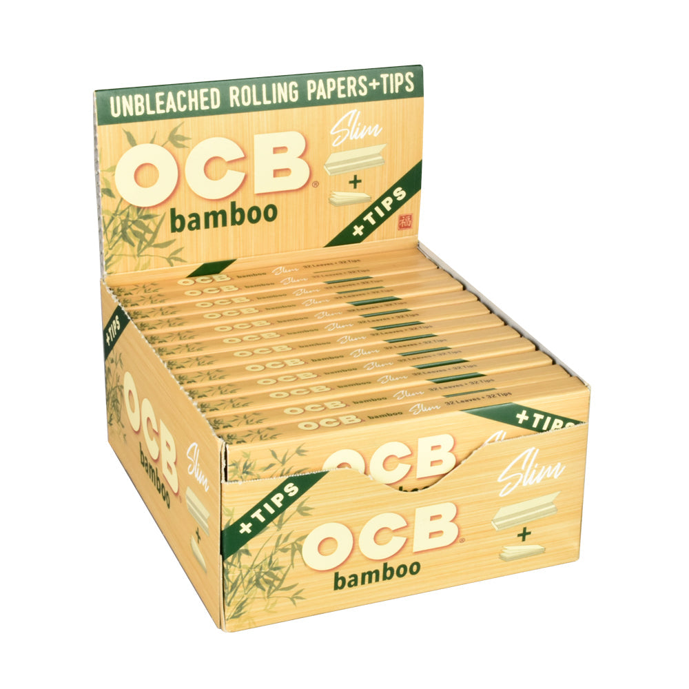 OCB Bamboo Rolling Papers with Tips | 24pc Display - Smoke N’ Poke