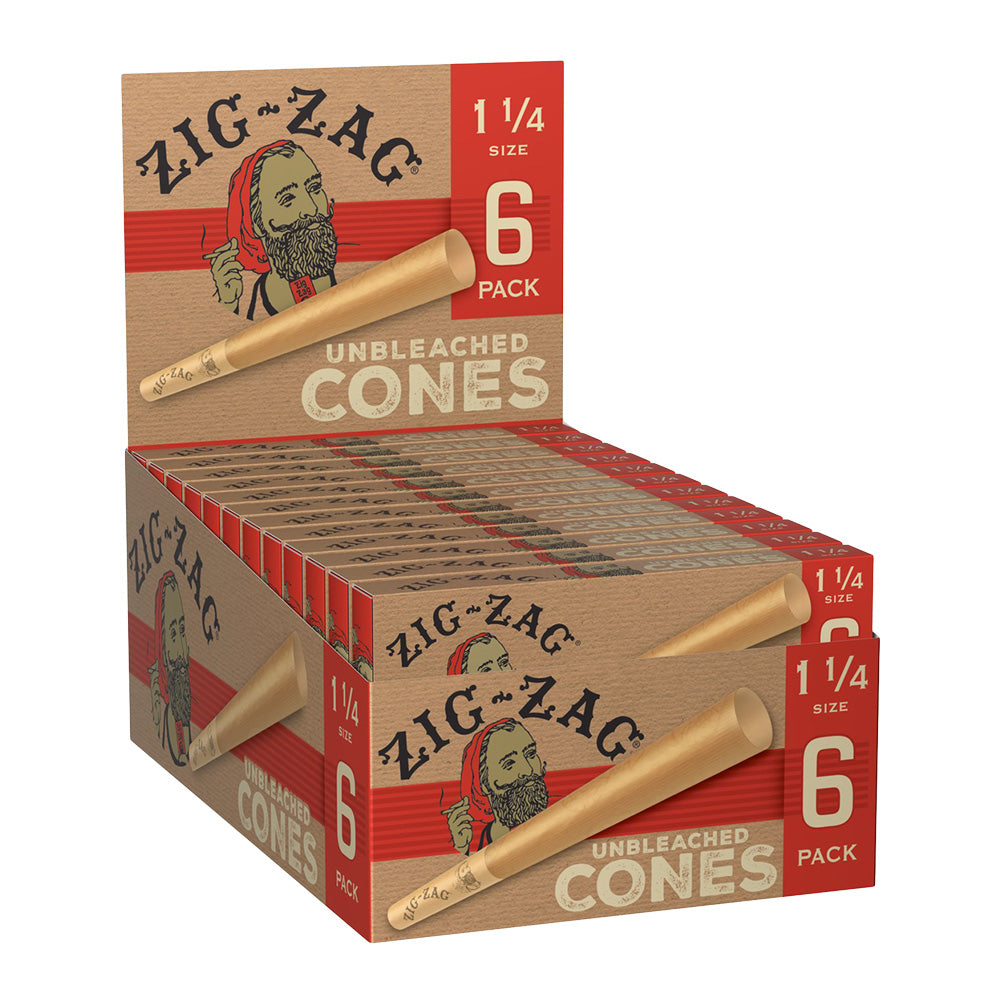 24PC DISPLAY - Zig Zag Unbleached Paper Cones - 6pk / 1 1/4" - Smoke N’ Poke