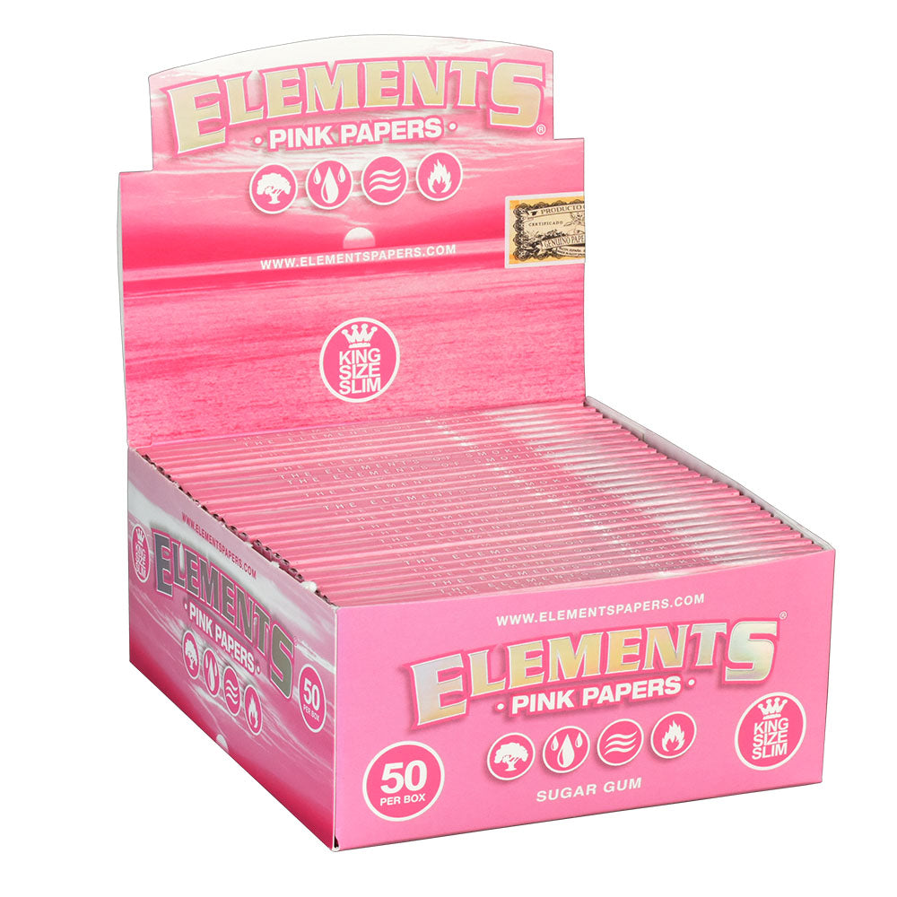 50PC DISP - Elements Pink Rolling Papers - King Size Slim - Smoke N’ Poke