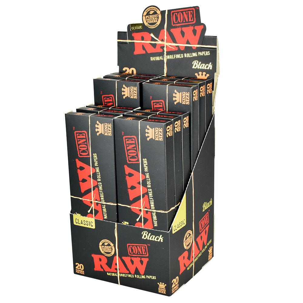 12PC DISP - RAW Black Pre-Rolled Cones - 20pk/King Size - Smoke N’ Poke