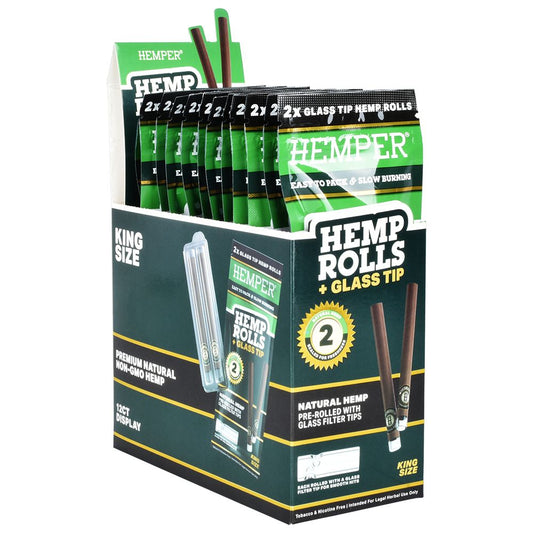 Hemper Hemp Rolls + Glass Tips | 12pk Display