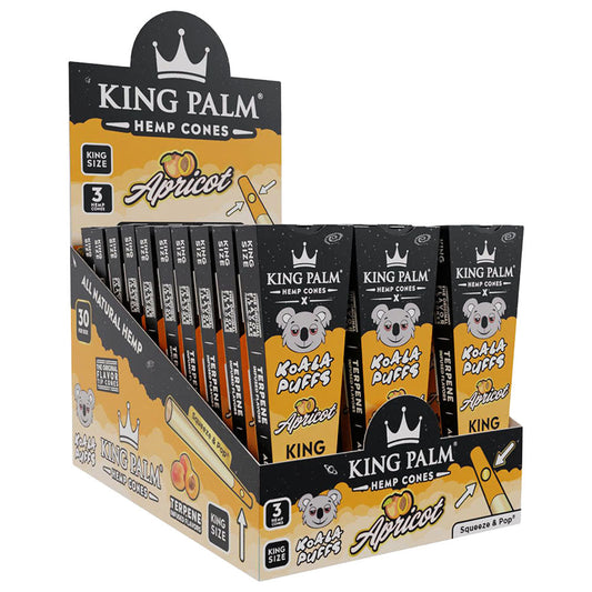 DISP 30PC - Conos de cáñamo King Palm x Koala Puffs - Tamaño King / paquete de 3 / Albaricoque