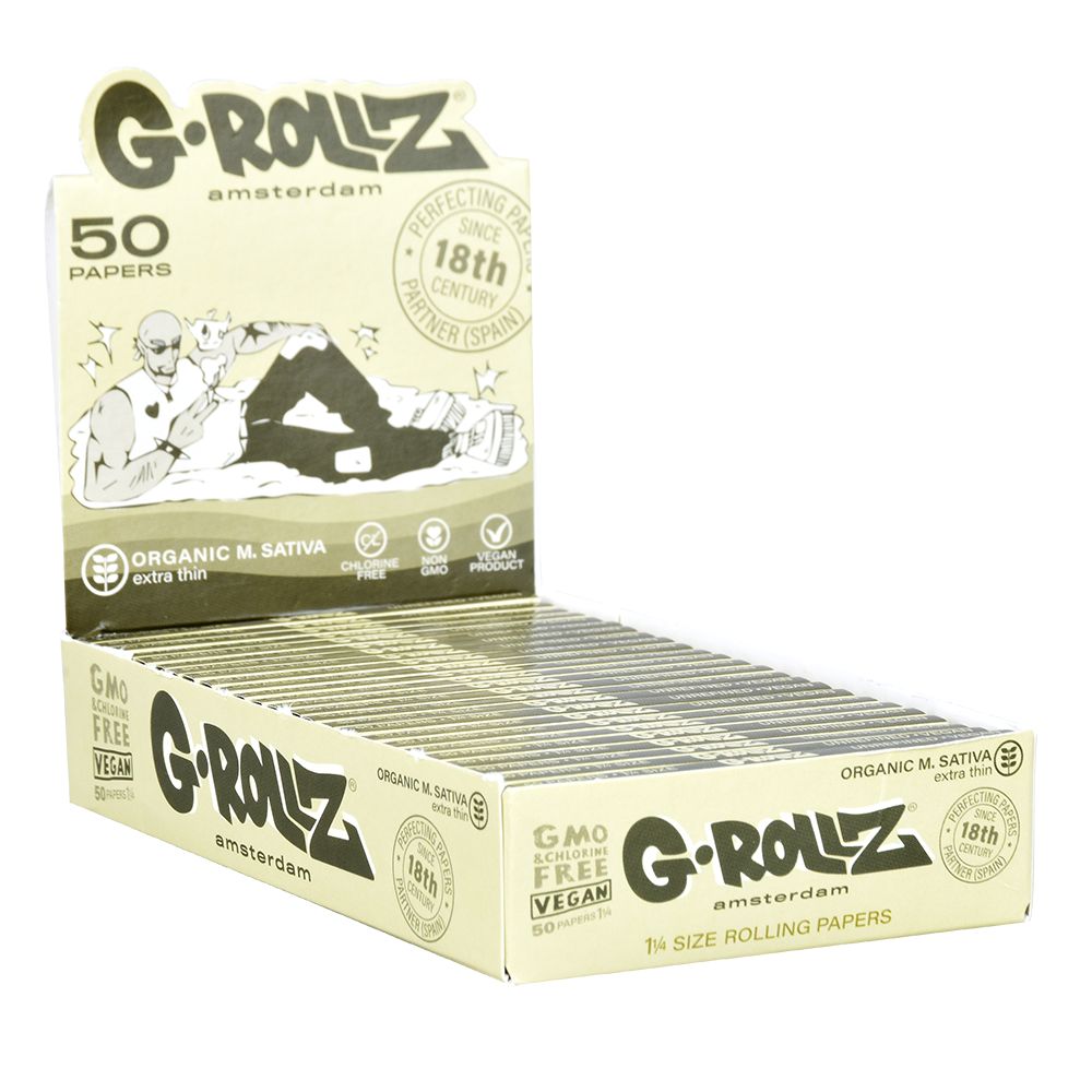 PANTALLA DE 25PK - Papeles extrafinos orgánicos Medicago Sativa de G-ROLLZ - ​​50 piezas / 1 1/4