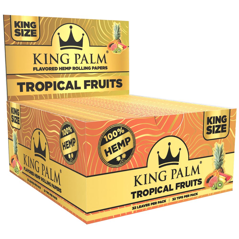 Papeles y puntas de cáñamo con sabor a King Palm | 32 piezas | Tamaño King | Pantalla de 22 unidades