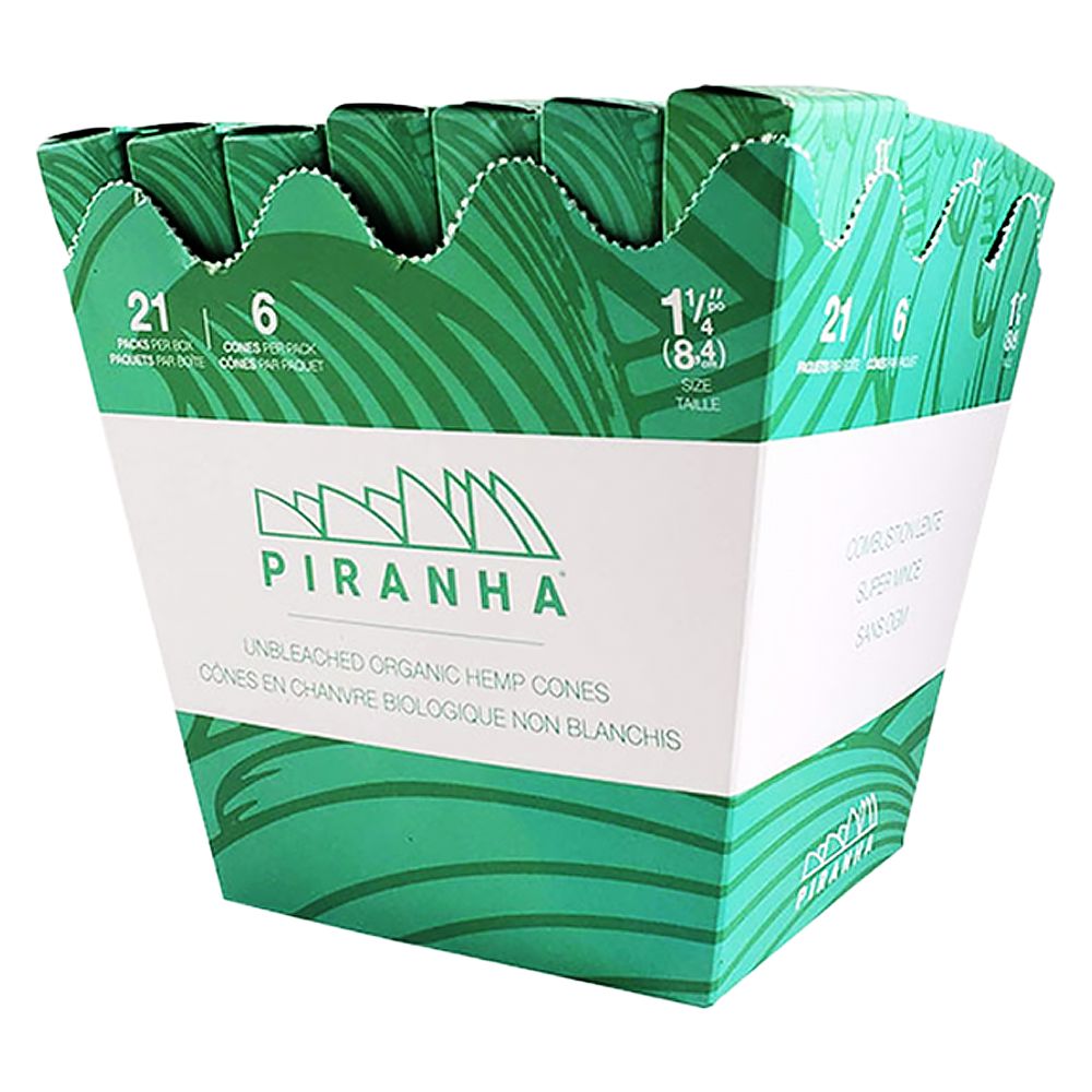 21PK DISPLAY - Piranha Unbleached Organic Hemp Cones - 1 1/4 / 6pc