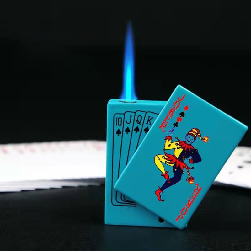 Metal Playing Cards Lighter Green Flame Poker Lighter Novel Lighter Poker Jet Torch Butane Metal Windproof Lighter - Smoke N’ Poke