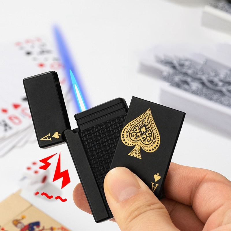 Metal Playing Cards Lighter Green Flame Poker Lighter Novel Lighter Poker Jet Torch Butane Metal Windproof Lighter - Smoke N’ Poke