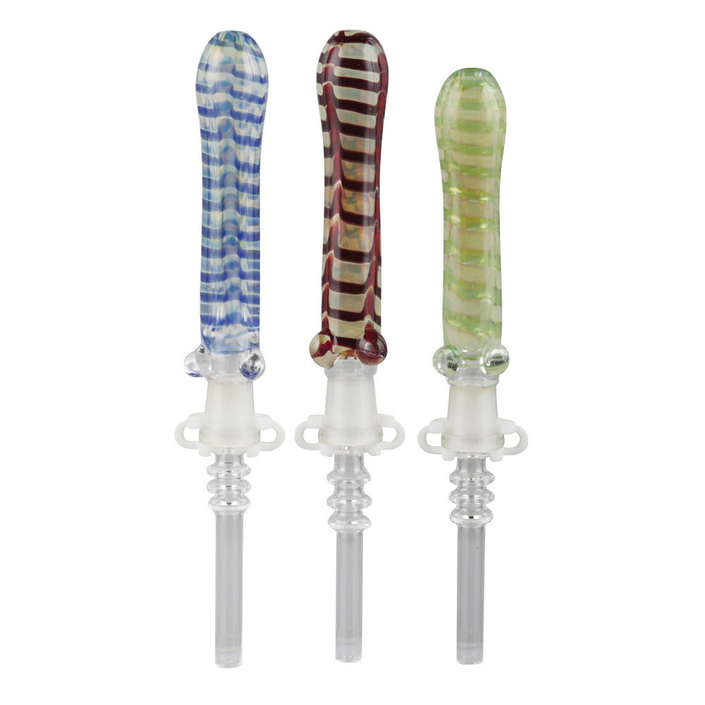 Glass Dab Straw w/ 10mm Quartz Tip - 6.5" / Assorted Colors - Smoke N’ Poke