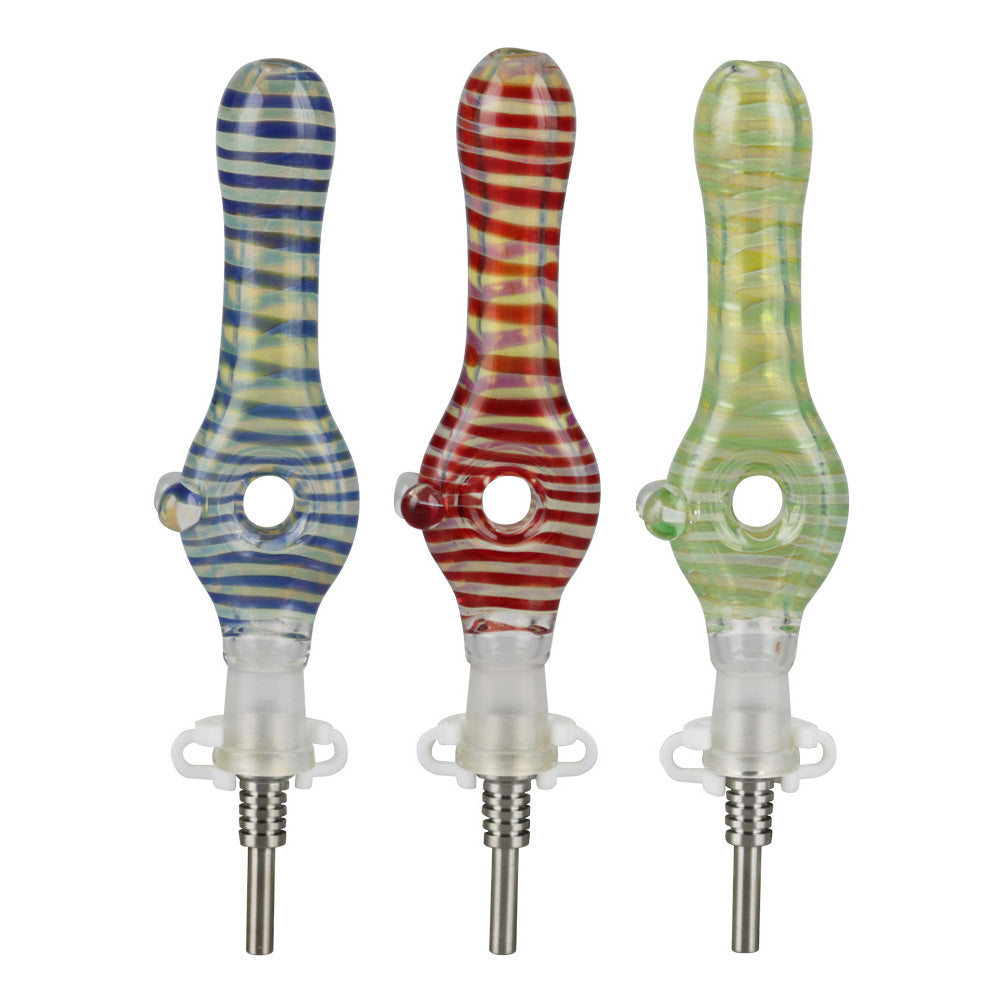 Glass Donut Dab Straw w/ Titanium Tip- 5.5"/10mm/Colors Vary - Smoke N’ Poke