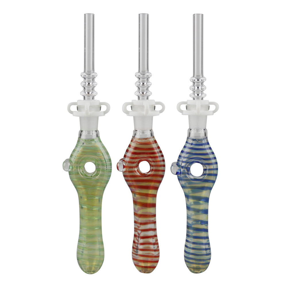 Glass Donut Dab Straw w/ Quartz Tip - 6.75"/10mm/Colors Vary - Smoke N’ Poke