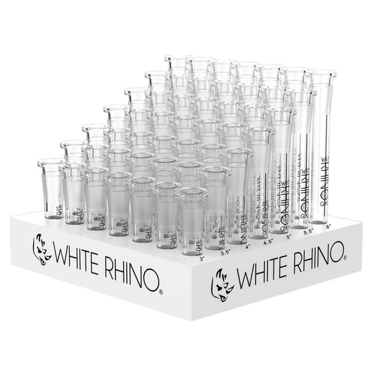 49PC DISP- White Rhino Glass Downstems- 19/14mm / Asst Sizes - Smoke N’ Poke