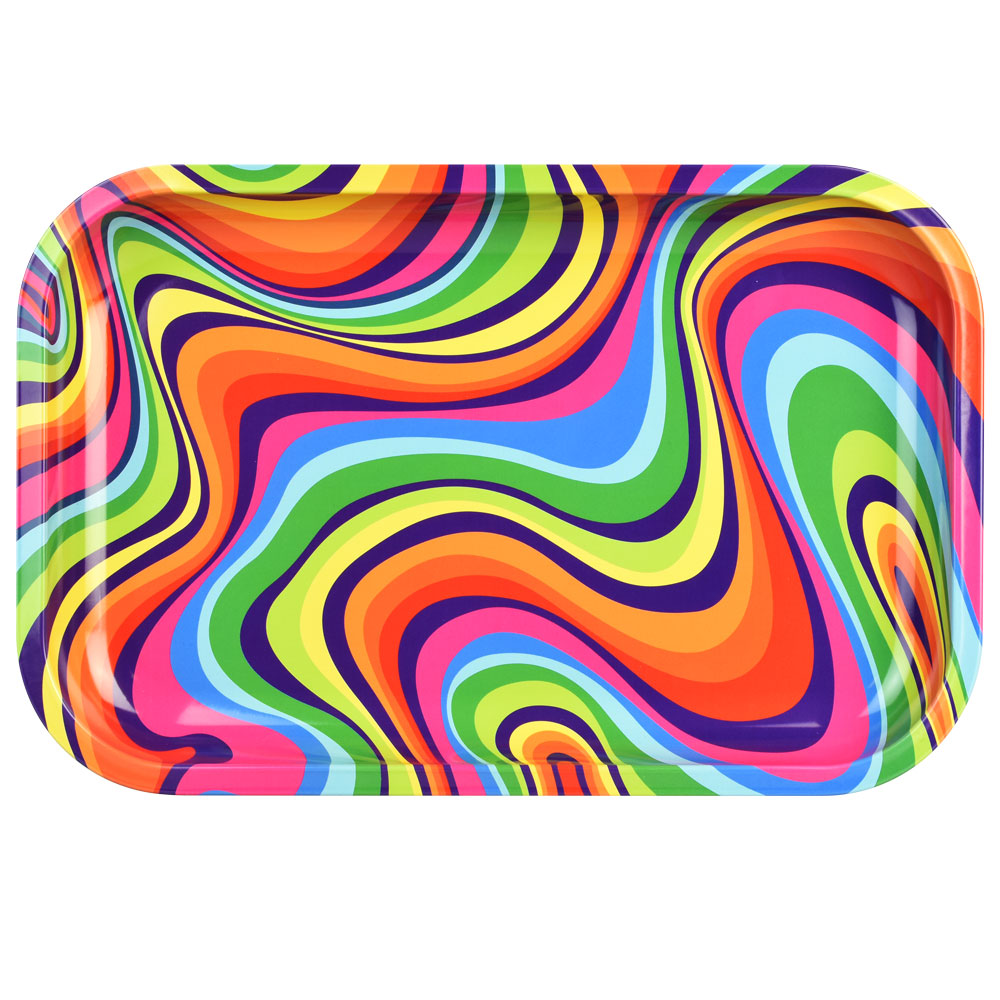 Psychedelic Rainbow Swirl Metal Rolling Tray - Smoke N’ Poke