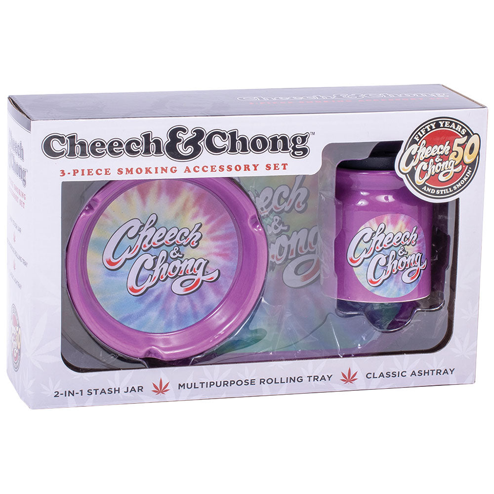 Set de regalo para amantes del humo de Cheech &amp; Chong - 3 piezas / Tie-Dye morado