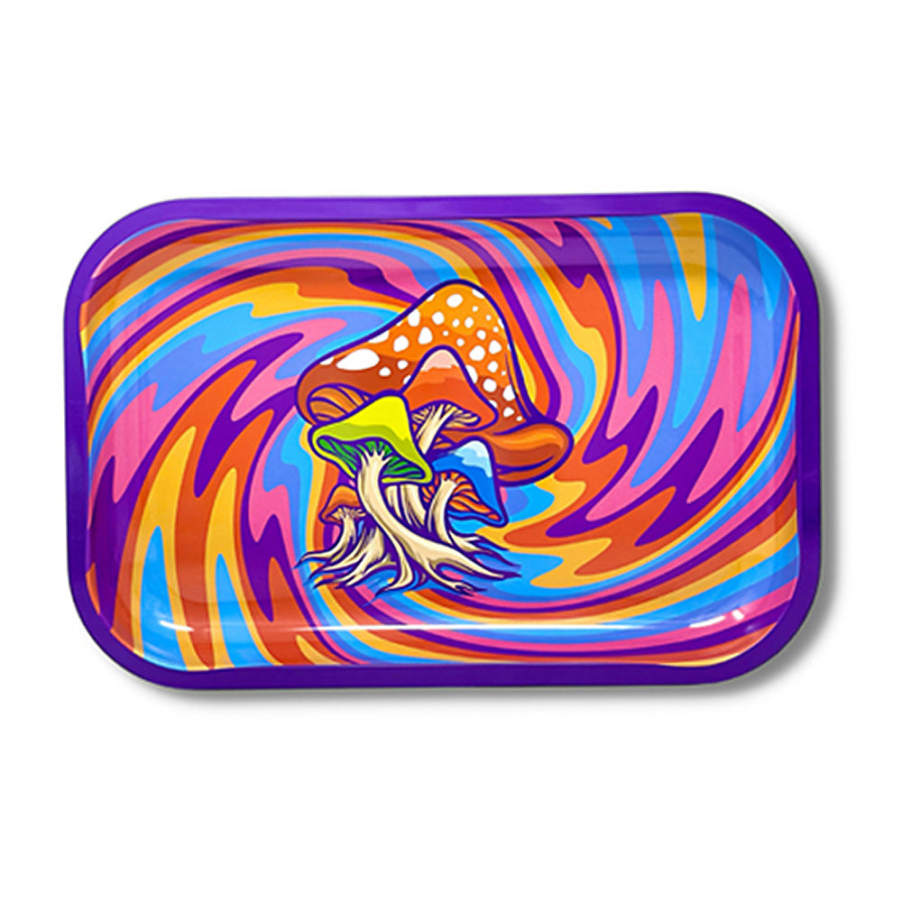 Mushroom Rainbow Swirl Metal Rolling Tray - Smoke N’ Poke