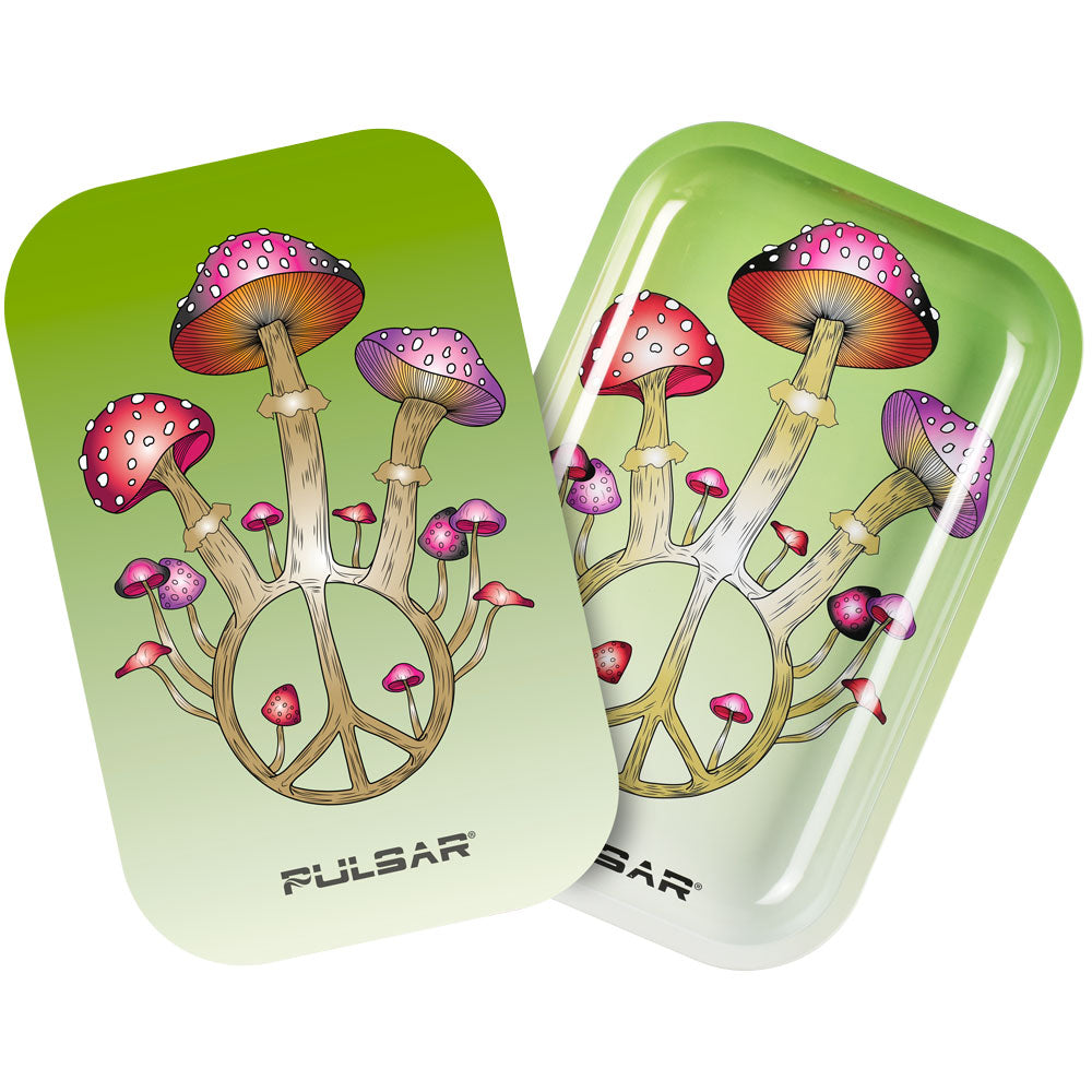 Pulsar Metal Rolling Tray w/ Lid - 11"x7" / Peace N Shrooms - Smoke N’ Poke