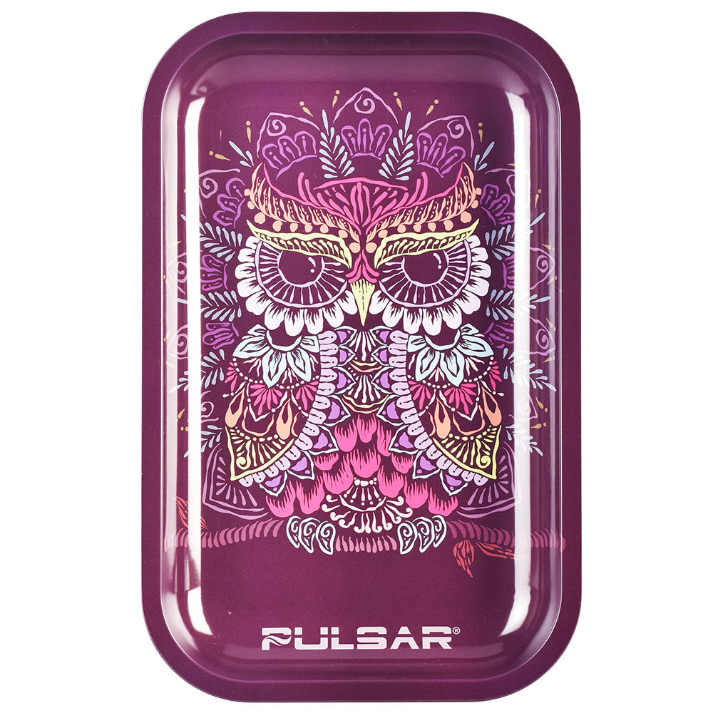 Pulsar Metal Rolling Tray - 11"x7" / Owl Mandala - Smoke N’ Poke