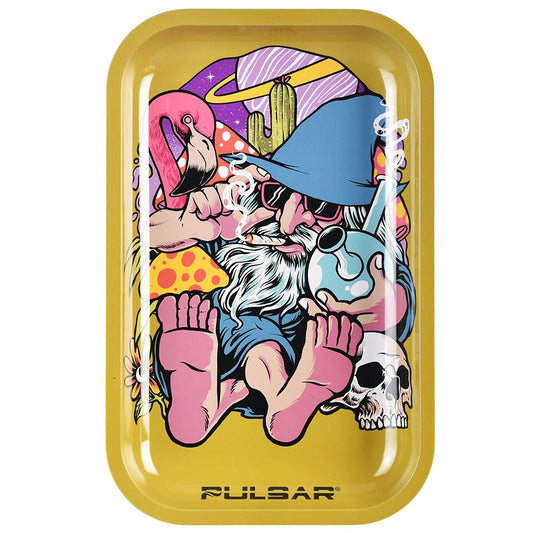 Pulsar Metal Rolling Tray - 11"x7" / Flamingo Wizard - Smoke N’ Poke