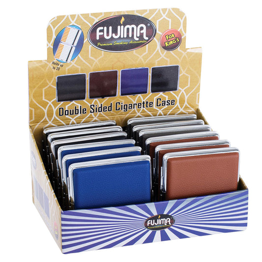 12PC DISP - Fujima Faux Leather Cigarette Case - King Size/Asst Clrs