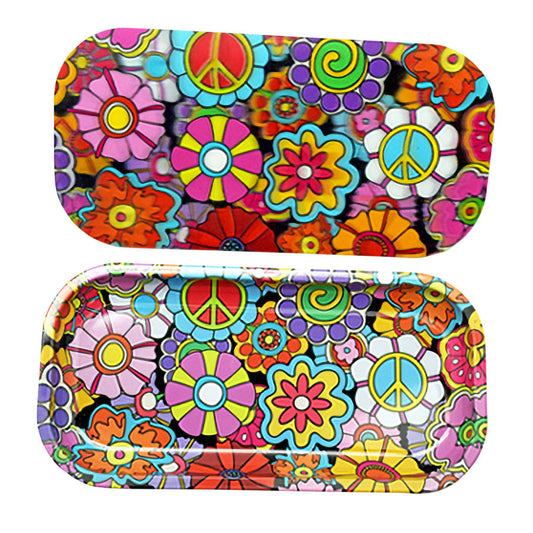 Groovy Flowers Rolling Tray w/ 3D Magnetic Cover - 8.25"x4" - Smoke N’ Poke