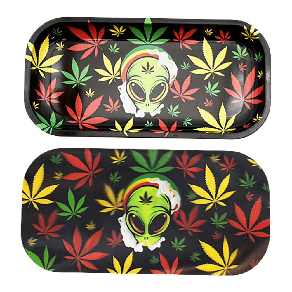 Rasta Alien Rolling Tray w/ 3D Magnetic Cover - 8.25"x4" - Smoke N’ Poke