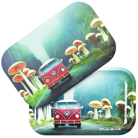 Pulsar Metal Rolling Tray w/ 3D Lid  - 11"x7"/Camper Van Shroom Trip